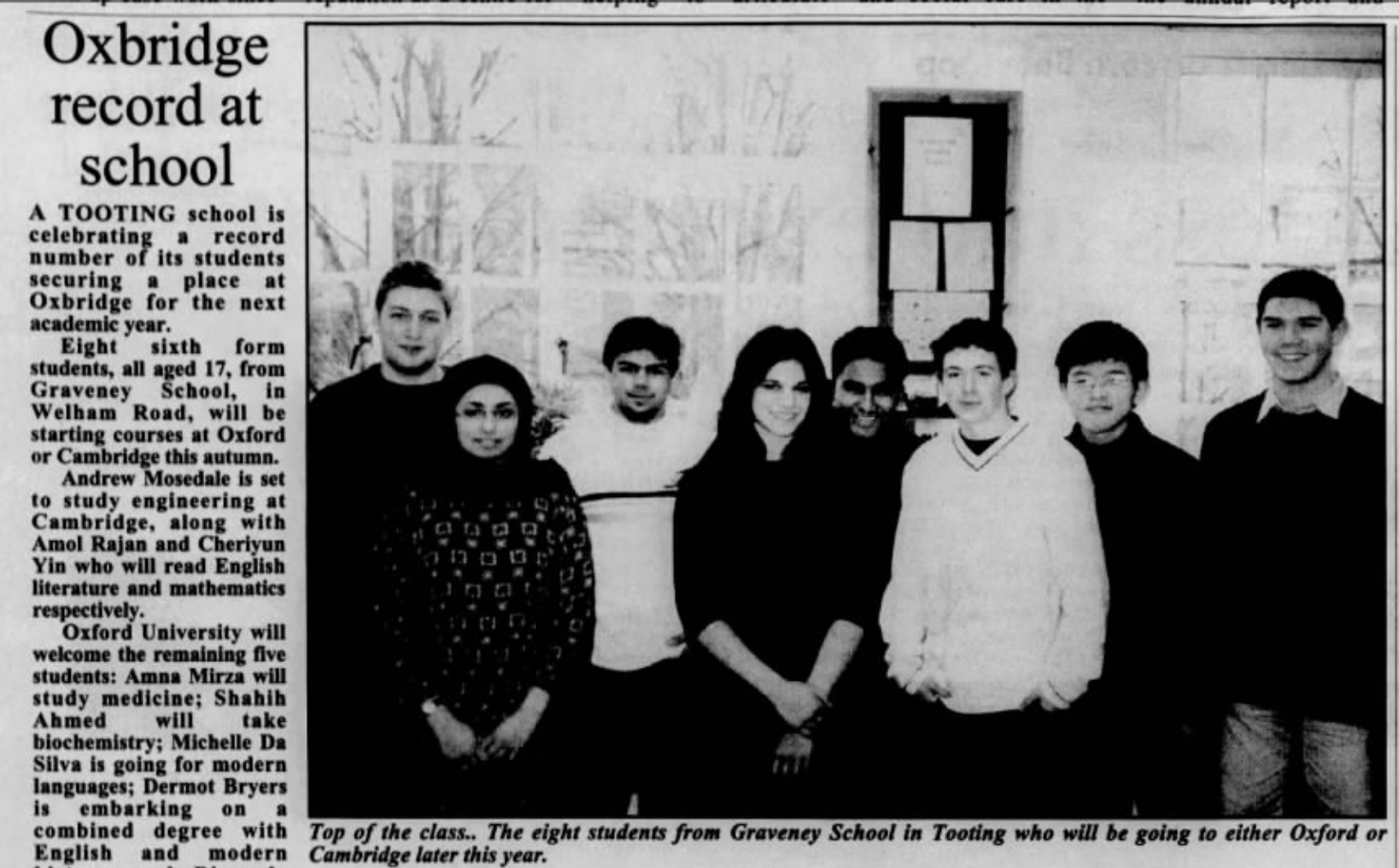A newspaper cutting about Amol Rajan getting into Cambridge