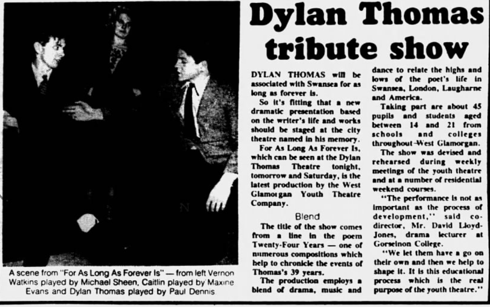 Article about Michael Sheen in Dylan Thomas tribute show