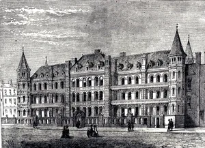 An engraving depicting the exterior of Great Ormond Street Children's Hospital An engraving depicting the exterior of Great Ormond Street Children's Hospital. Dated 19th century.