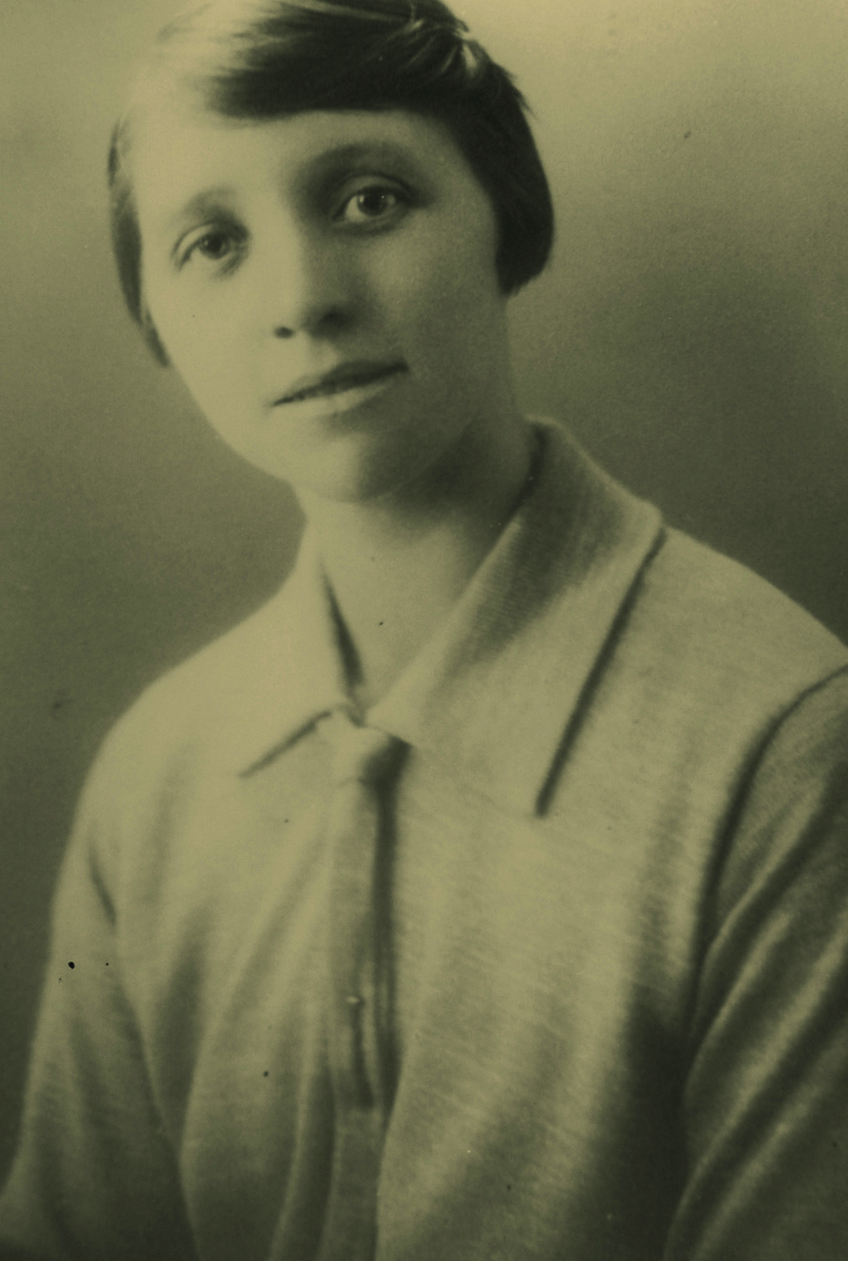 Black and white photograph of a young woman