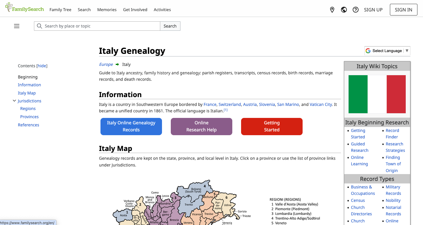 Italian ancestry FamilySearch