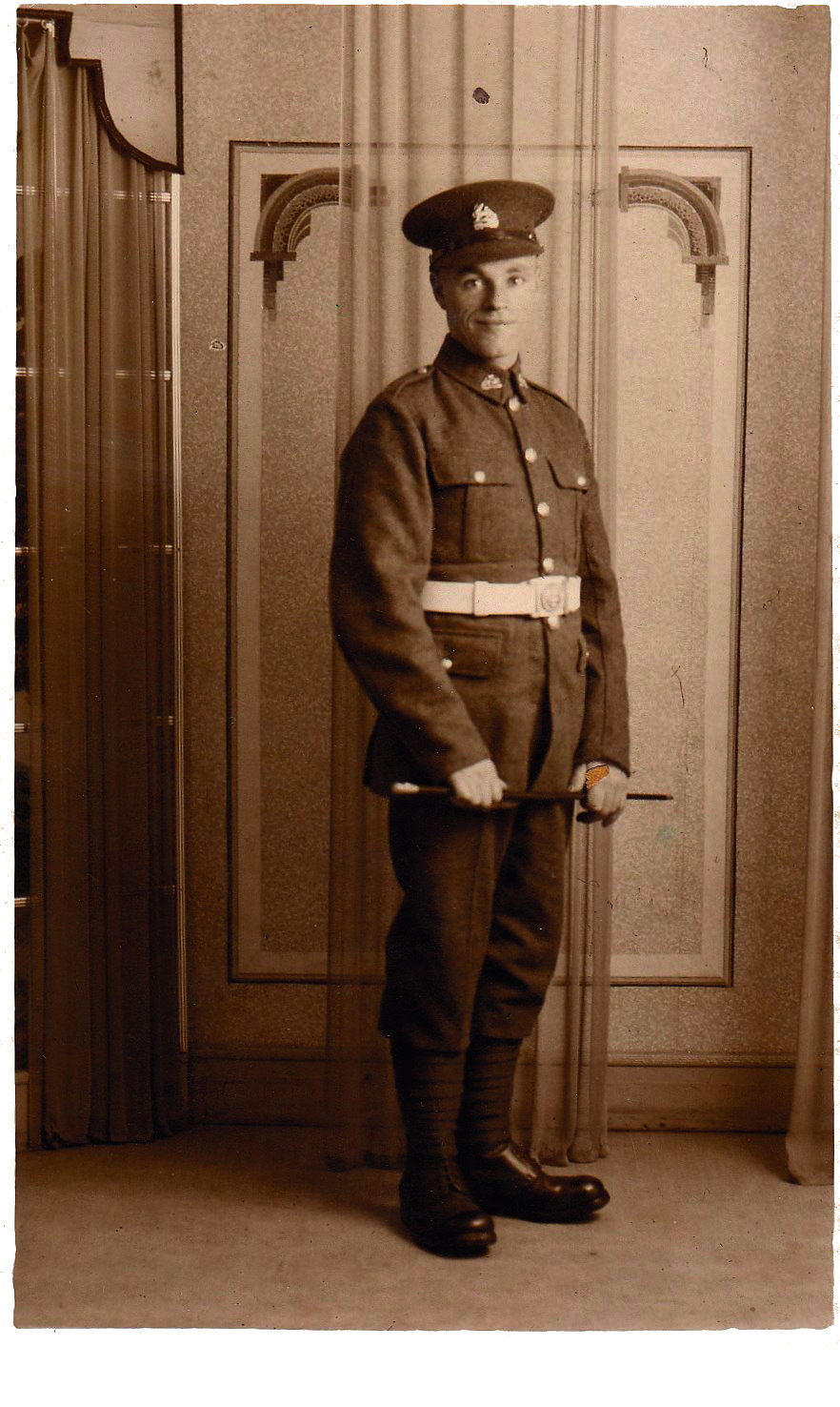 Black and white photograph of a young man in Second World War uniform