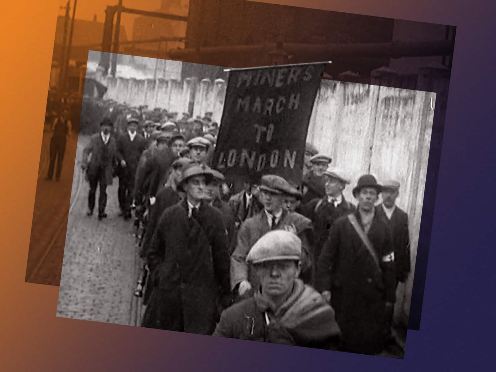 Miner march to London black and white photo of protest march
