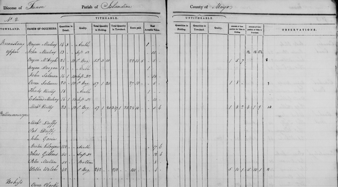 A tithe applotment book for County Mayo